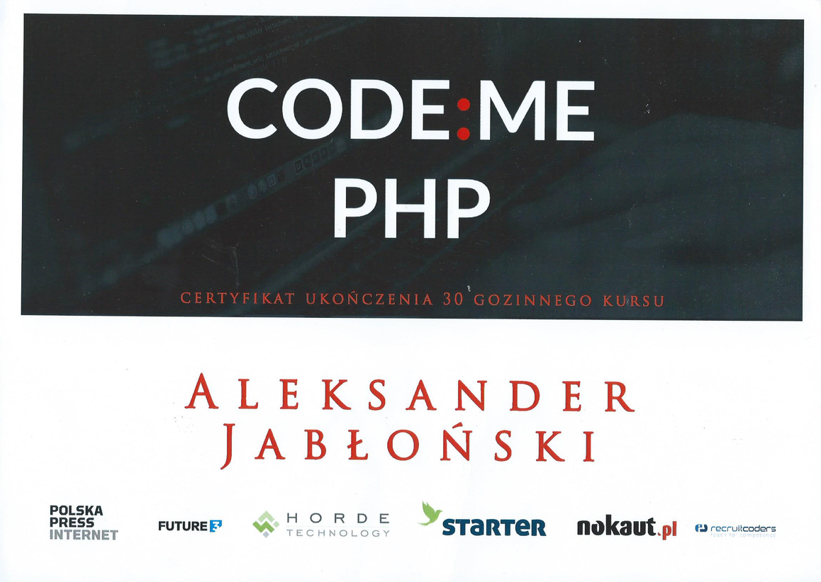 Zdjęcie certyfikatu CodeMe