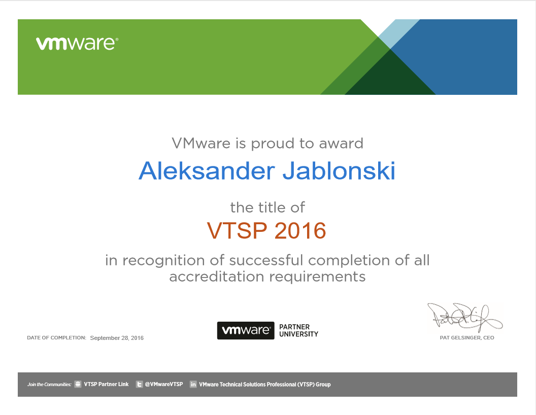 Zdjęcie certyfikatu VTSP