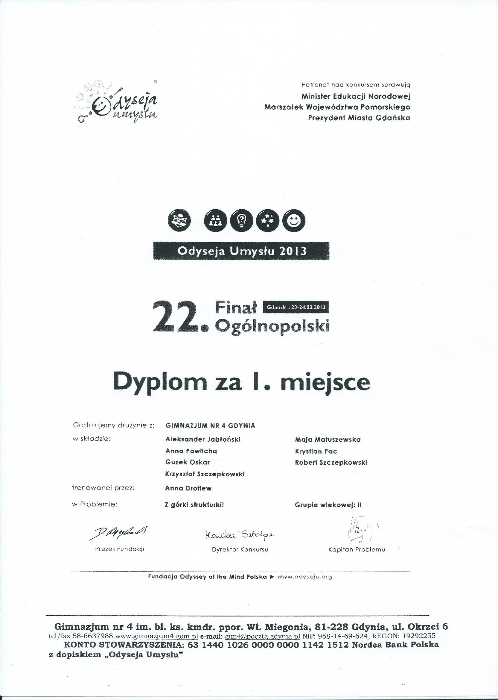 Zdjęcie wyróżnienia z odyseji umysłów